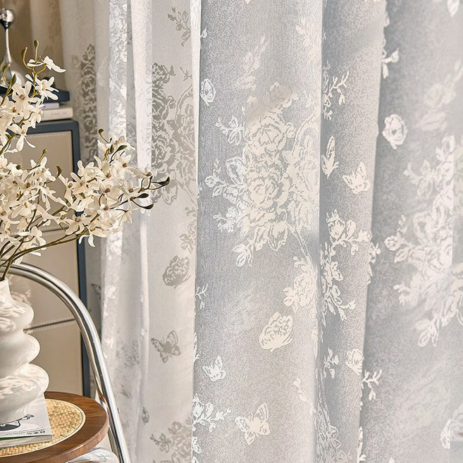 Elsecho 아일렛형 2P 무드 장미&나비 레이스 입체 자수 커튼