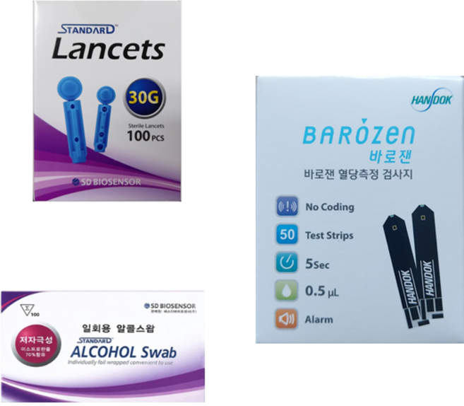한독약품 바로잰 / 바로잰2 혈당시험지 혈당측정검사지 50매 +침100매+솜100매 아이센스 Barozen 혈당스트립 당뇨검사지 SW, 1개