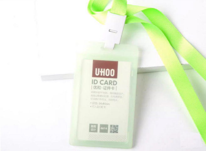 학생증 사원증케이스 목걸이줄 포함 투명 컬러, 세로형, 스모그그린