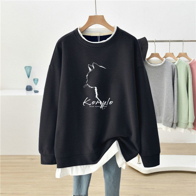 메인워크 여성 빅사이즈 라운드넥 긴팔 맨투맨 티 봄가을 오버핏 캐주얼 데일리 기질 풀오버 상의