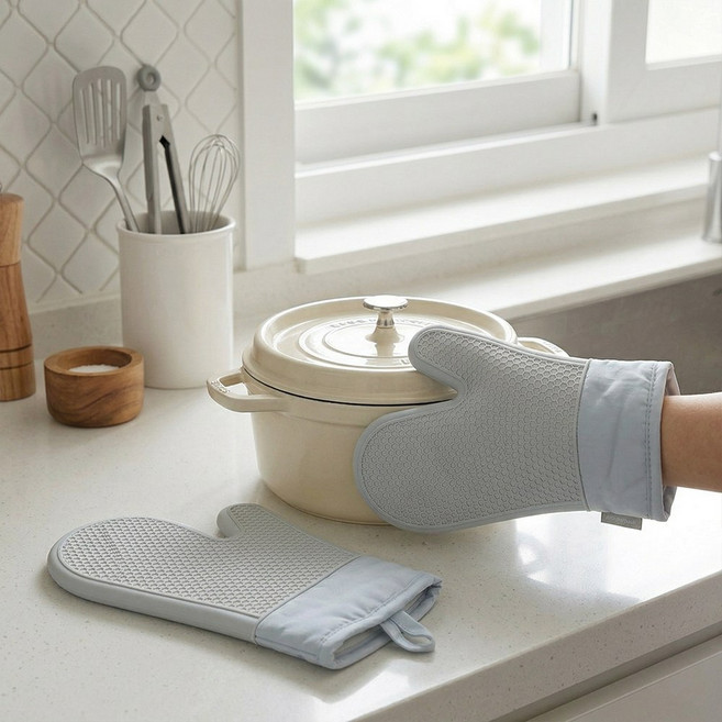 실리콘 오븐장갑 내열 미끄럼방지 주방용 장갑 양손 세트, 1세트, 블루