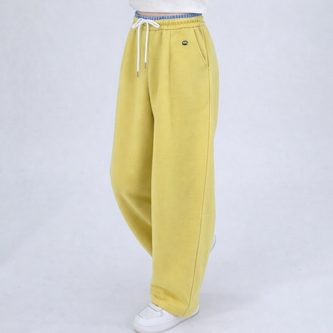 허리 체크 배색 핀 포인트 절개 와이드 밴딩 트레이닝 팬츠