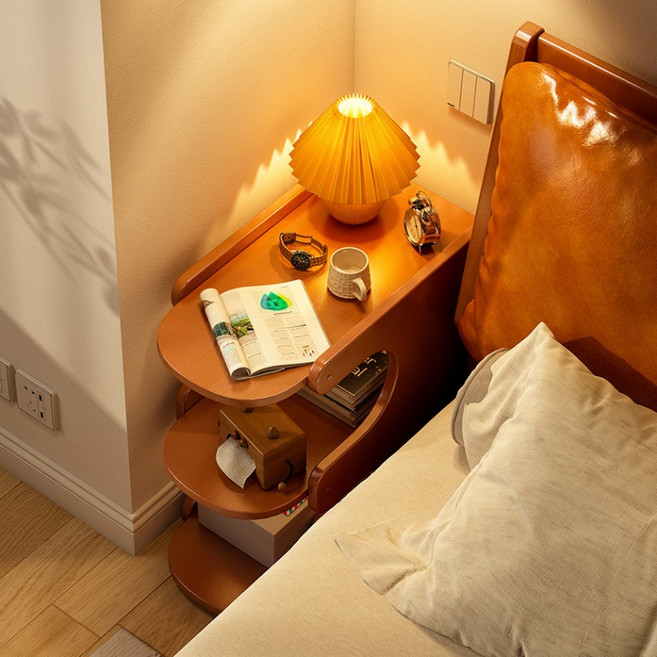 Kismetic 소형 침실 침대사이드테이블 미니 수납 협탁 침실 정리 수납 선반 나무 협탁, 1개, 월넛 브라운