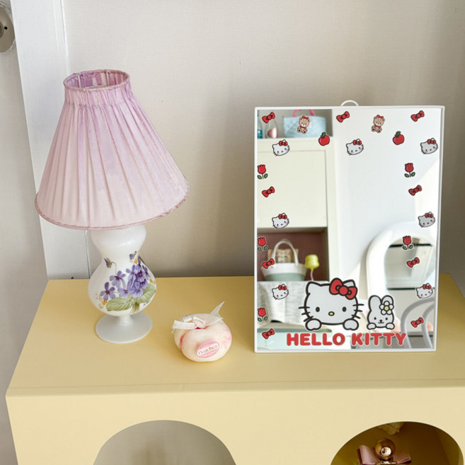 헬로키티 프린팅 탁상거울 벽걸이거울 스탠트형 인테리어 소품 셀카, -