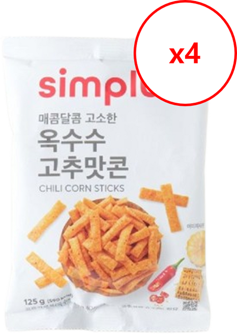 simplus 옥수수 고추맛콘, 4개, 125g