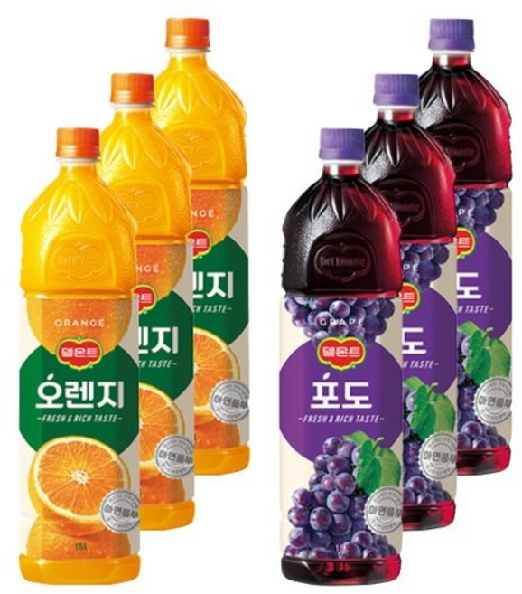 (기타)델몬트 오렌지주스 + 델몬트 포도주스, 3개, 1.5L