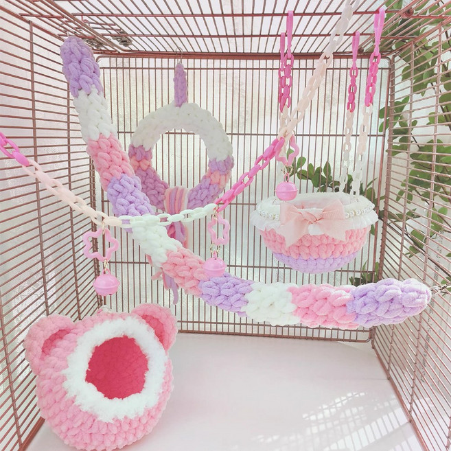 앵무새 포치 은신처 그네 해먹 체인 바인 5종 세트 피그미다람쥐 슈가글라이더, 1개, 핑크