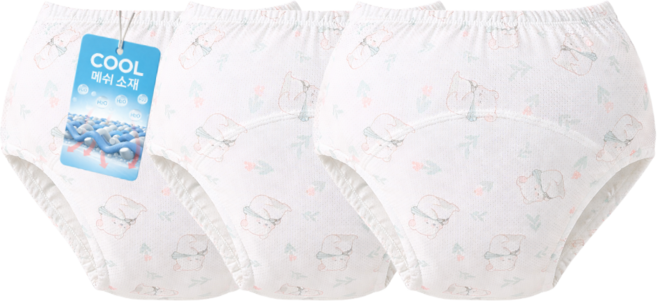 HO-OH 유아용 메쉬 쿨링 순면 배변 훈련팬티 3종 세트, 3개, 곰돌이