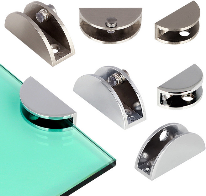 선반 브라켓 유리 고정 선반 부속 반달브라켓, 실버 유광(중), 1개