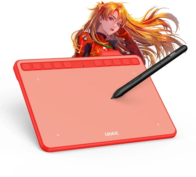 Ugee S640 6 인치 그래픽 태블릿 디지털 드로잉 펜 10 익스프레스 키 지원 틸트 Android Mac Windows, 01 빠른, 01 빨간