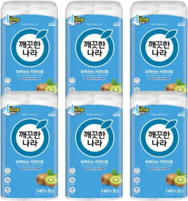 깨끗한나라 데일리 아껴쓰는 키친타올 140매 8롤x6개, 8롤, 6세트