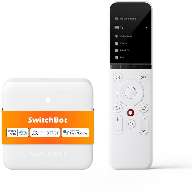 허브 미니 매터가 활성화된 스위치봇 범용 리모컨 커스터마이징 앱이 있는 다목적 스마트 리모컨 25개의 IR/블루투스 장치 제어 및 10개의 장면 TV/AC/SwitchBot, White, 1개