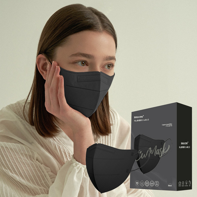 이노케어플러스 Cu마스크 컬러 새부리형 마스크 대형(L), 1매입, 40개, 블랙