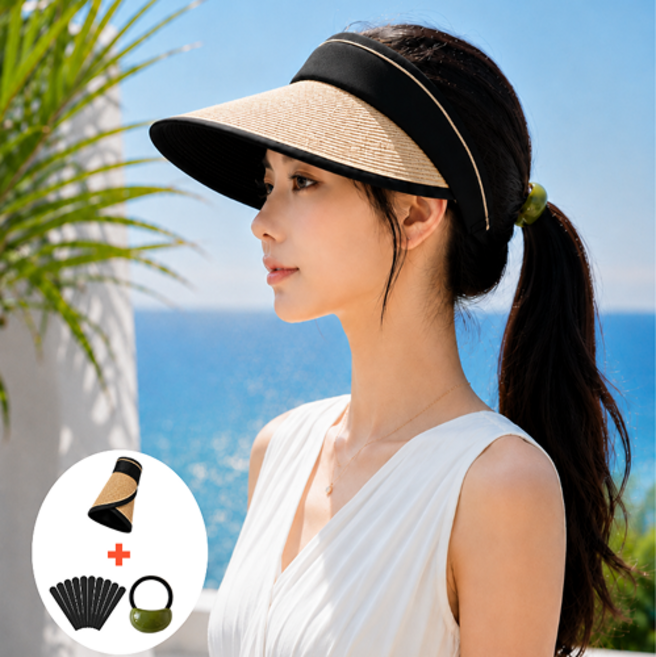 Dalliant 여성 챙큰 자외선차단 라탄 sun visor
