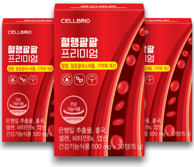 혈행팔팔 콜레스테롤 혈행개선 호모시스테인 모나콜린K 징코 홍국 은행잎추출물, 30정, 3박스