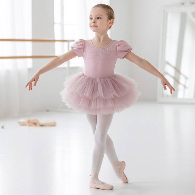 달콩슈 여아용 러블리 공주 튜튜 프릴 반팔 발레복 DBC07