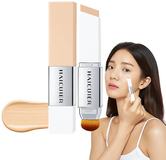 듀얼 헤드 스틱 파운데이션 기미 잡티 강력한 커버 파운데이션 수분감 24H 롱웨어 소프트글로우컨실러 커버 스틱파운데이션 세럼 파운데이션 자연 밀착, 내추럴, 1개