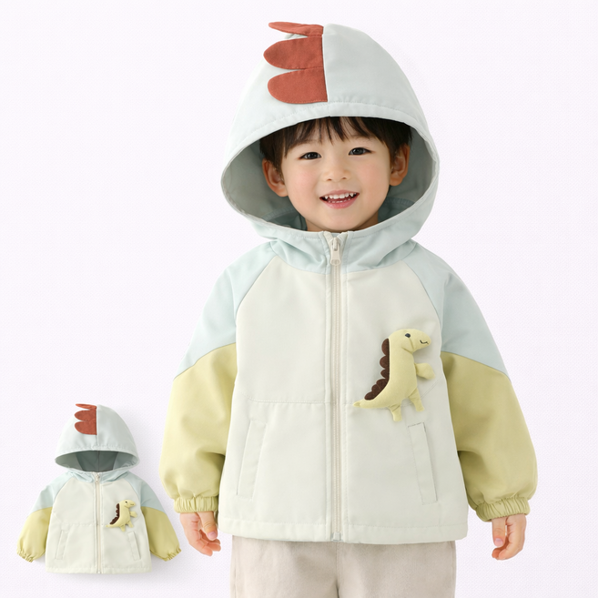 유아 아동 후드집업 공룡패치 바람막이 점퍼 배색 키즈 남아 여아 간절기 자켓