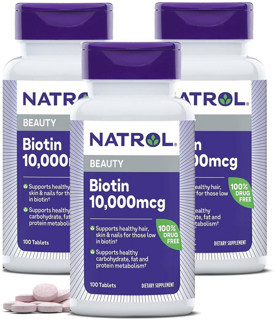 NATROL 納妥 Beauty生物素錠 10000mcg, 100顆, 3罐