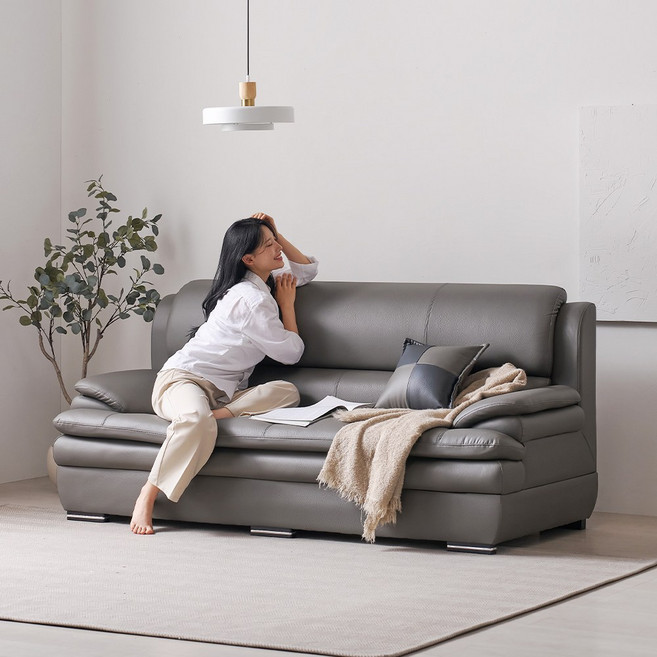 바로방가구 모멘트 프리미엄 3인용 가죽 소파 거실 사무실 쇼파, 그레이