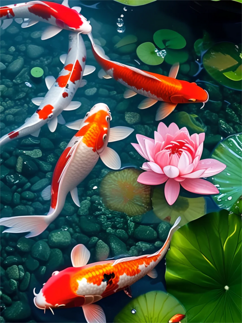 DIY 행운 비단잉어 재물연꽃 유화그리기 물감 붓 금전운 돈이 들어오는 구어도 명화따라그리기 풍수 인테리어 개업 효도선물, 30x40cm+물감세트+붓, 행운 비단잉어 재물연꽃 선택08, 1개