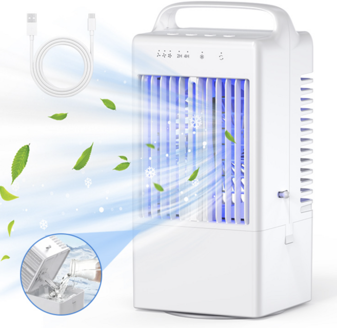 HU LULU 미스트 냉풍기 탁상용 자동회전 저소음 선풍기 타이머 3단조절 LED, 화이트