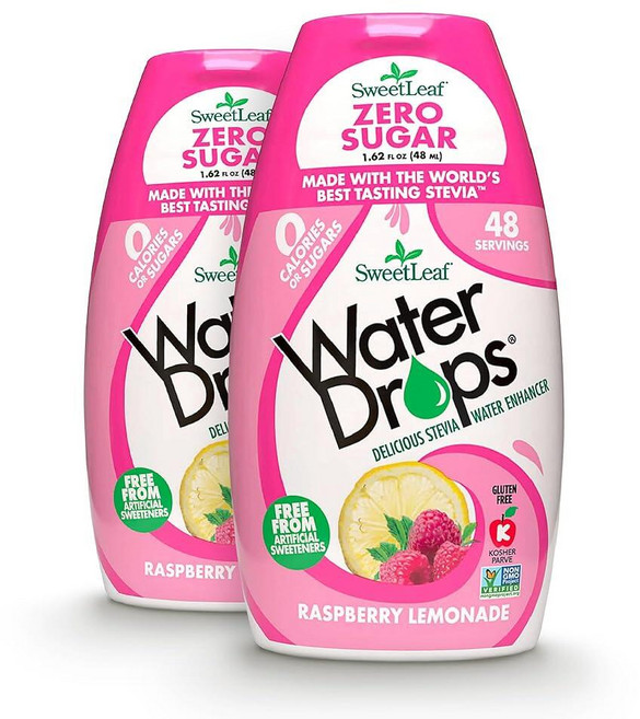 SweetLeaf 워터 드롭 라즈베리 레모네이드 - 무설탕 워터 인핸서 드롭 스테비아 및 몽크 과일 감미료 워터 향료 500ml(1.62온스) (2팩), 48ml