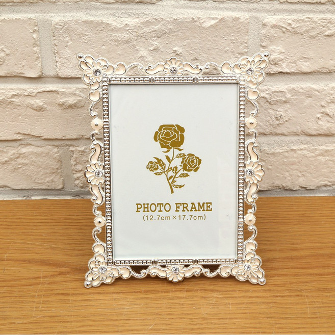 데코스토리 자스민 액자 탁상용액자 인테리어 액자틀 사진액자 납골당액자 돌사진 꾸미기, 4*6아이보리, 1개, 실버