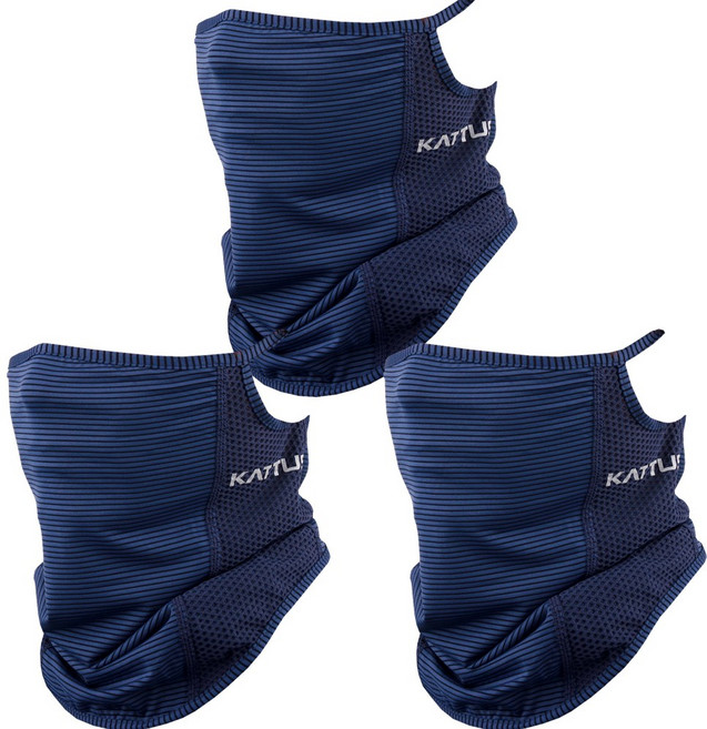 KATTUS 쿨넥워머 3pcs 사계절 귀걸이타입 냉감 스포츠 멀티스카프, 네이비 3pcs, 1개