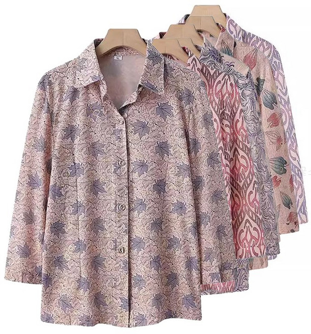 꽃소담 봄 여름 루즈핏 할머니 어머니 꽃무늬 긴팔 카라 티셔츠 구김없는 빅사이즈 꽃티셔츠 MAL26A676