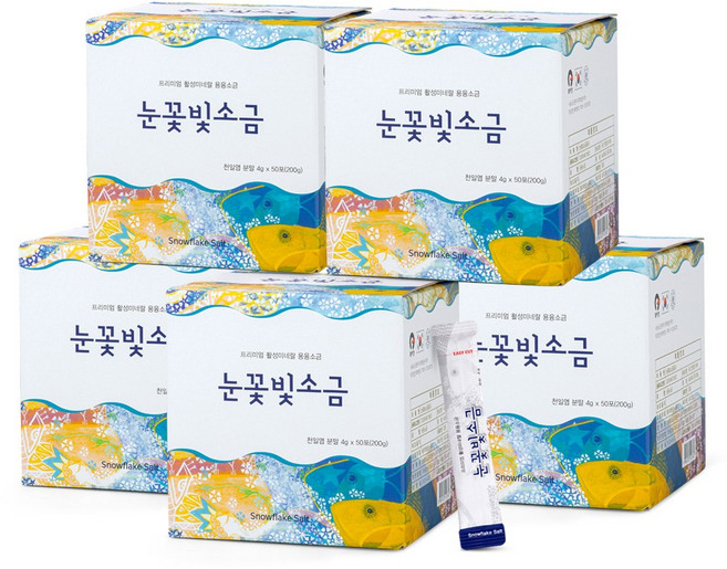 눈꽃빛소금 1200도 미네랄 용융소금 알칼리 휴대용 스틱, 200g, 5개