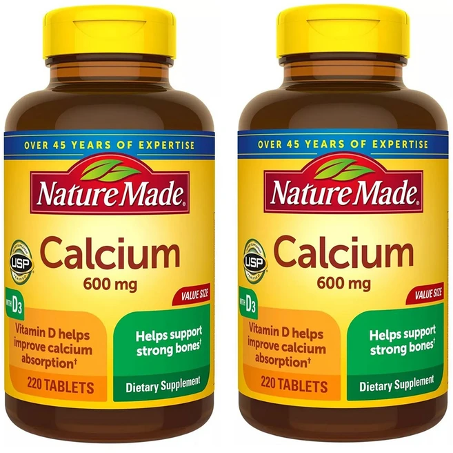 Nature Made Calcium with Vitamin D3 네이처 메이드 칼슘 비타민D3 함유 600mg 220정 2팩, 2개 - 쿠팡