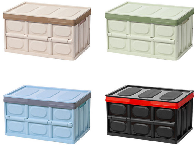 (30L 56L)접이식 플라스틱 다용도 박스 장난감 트렁크 수납함 베이지/그린/블루/블랙, 30L 접이식 박스 (그린), 1개