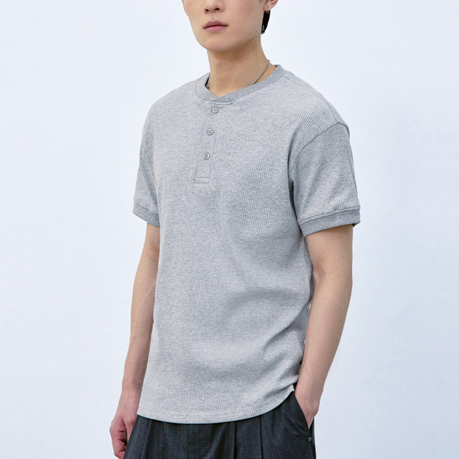 아테즈 남성용 3버튼 헨리넥 반팔 티셔츠