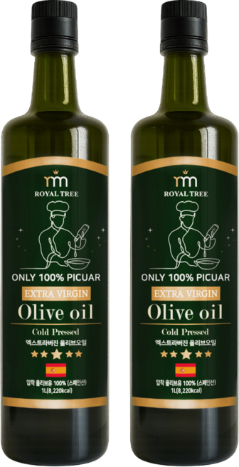 로얄트리 스페인 최상급 피쿠알 단일품종 냉압착 엑스트라버진 올리브오일, 2개, 1L