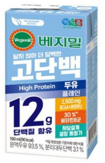 베지밀 고단백 두유 플레인 설탕무첨가 저당두유 (신제품 플레인), 72개, 190ml