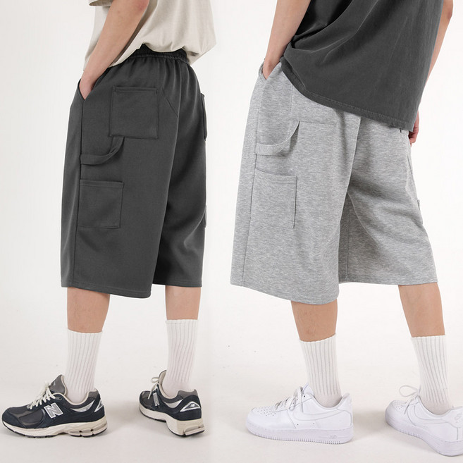 오버나인 남자 남성 와이드 짐웨어 핀턱 버뮤다팬츠 트레이닝 반바지