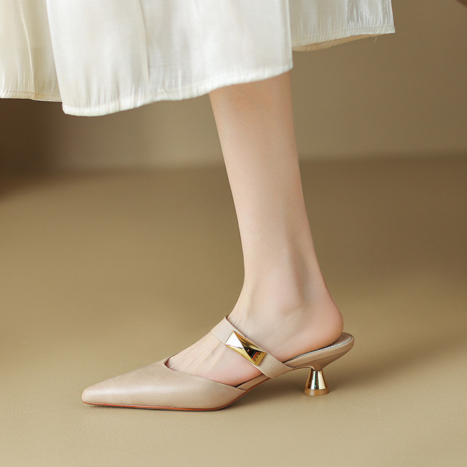 스틸레토뮬 슬리퍼 여성 심플 힐 샌들 여름 3cm