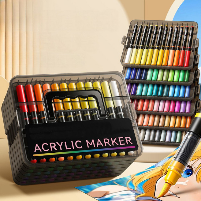 시스슈 아크릴 마카펜 직액식 대용량 드로잉 미술 전문 채색 소프트 브러쉬 펜, 1세트, 72색