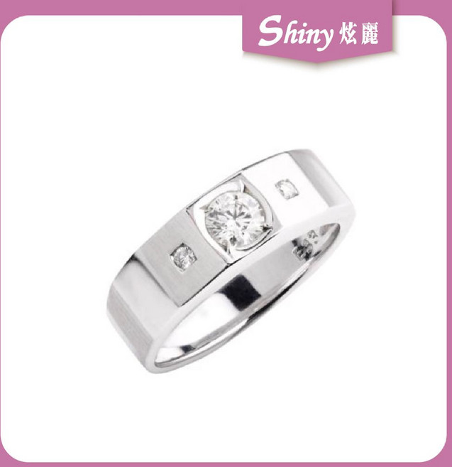 【炫麗】14K金戒 14K白K金紳士男鑽戒 0721