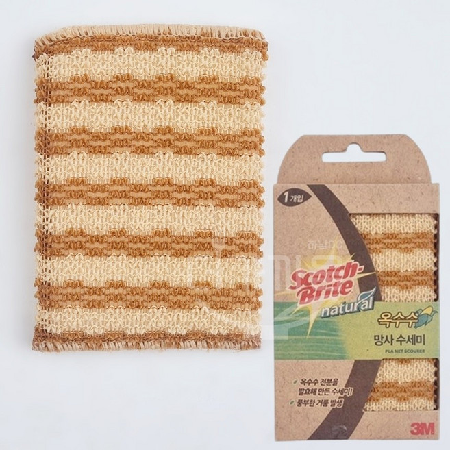 3M 스카치 브라이트 옥수수 망사 스펀지 수세미 친환경 생분해 주방 수세미, 1개, 1개입