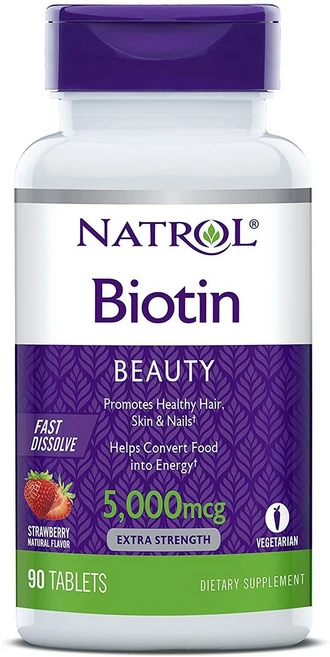 Natrol 나트롤 비오틴 효능 5000mcg 비타민B7 (90정), 1개, 90정 - 쿠팡