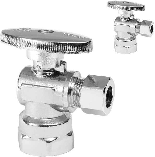 4-PC HeSun 스트레이트 스톱 밸브 1/2인치 FIP X 3/8인치 OD 압축 1/4 턴오프 크롬 도금 황동 VALVE057-4, 50, ANGLE VALVE