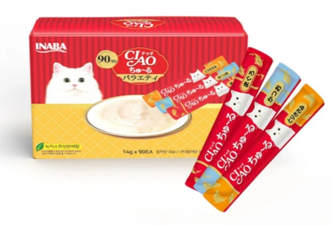 챠오츄르 대용량 90P 코스트코 고양이 츄르 간식 버라이어티 반려묘 차오추르 90P, 혼합맛(참치/가다랑어/닭가슴살), 14g, 90개 - 쿠팡