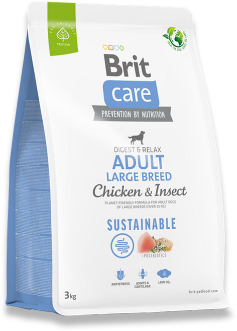 브릿 케어 독 서스테이너블 대형견 라지바이트 소화가 잘되는 저알러지 사료, 1개, 3kg, 닭+곤충