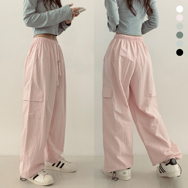 제이앤썸 쿨링원단 2way 바스락 여름 데일리 팬츠 와이드 카고 포켓 투웨이 조거 나일론 데일리 허리 밴딩 조커 트레이닝 바지