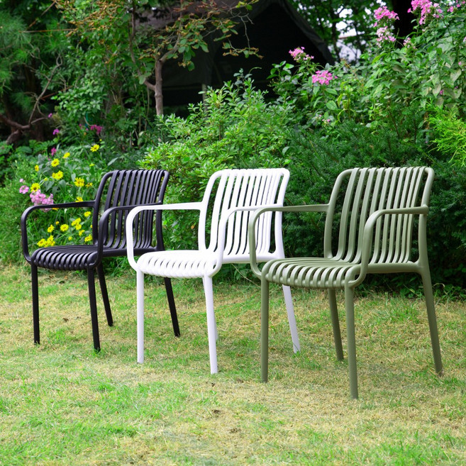 리사 암 체어 4개 야외 카페 테라스 플라스틱 의자, 그린