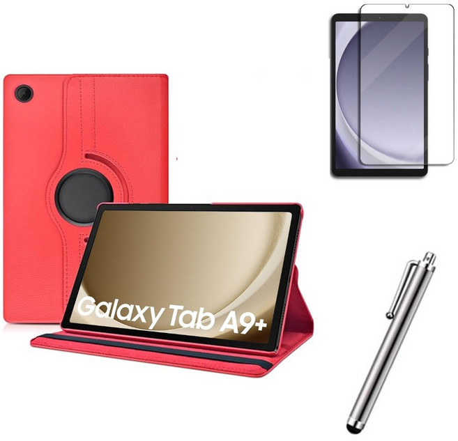 갤럭시탭A9 A9 플러스 호환 회전 가죽 커버 케이스 A9+ 케이스나라, 레드