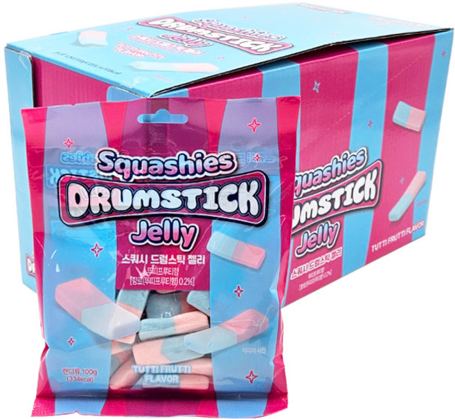 스쿼시 드럼스틱 뚜띠푸르티 (파랑) 젤리 초콜릿 세계 수입 추억 옛날 과자 스낵 사탕, 36개, 100g