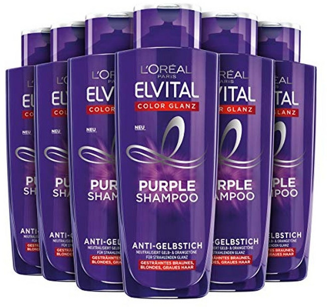 유럽 로레알 파리 엘비탈 금발 하이라이트 흰머리용 샴푸 노란빛을 중화 컬러 샤인 퍼플 실버 황변 방지 샴푸 6 x 200 ml 헤어케어, 200ml